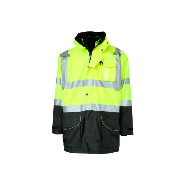 Gss Safety GSS Safety Hi-Visibility Class 3 7-In-1 All Seasons Waterproof & Breathable Jacket, Lime/Black, 4XL 8503-4XL - main